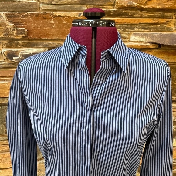 Lafayette 148 NY Navy Stripe Button Top (6) - Picture 2 of 6